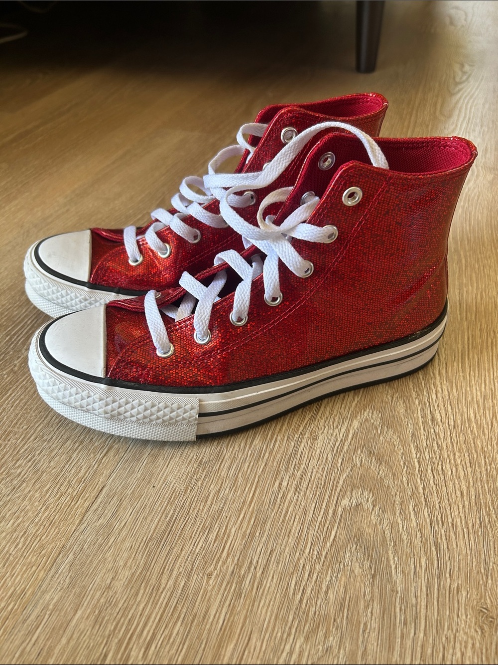 Converse Kids Red Glitter High-Top Sneakers with White Laces